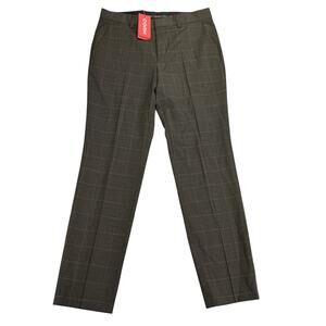 Hugo Boss Mens Modern Fit Windowpane Wool Blend Suit Pants Brown 34R